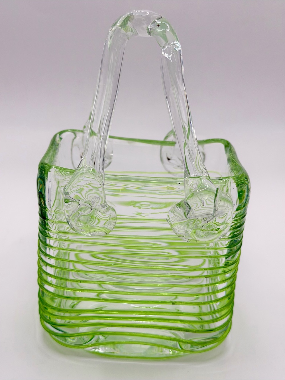 Art Glass Handbag-Style Decorative Basket Murano Style Trinket Dish Collectible